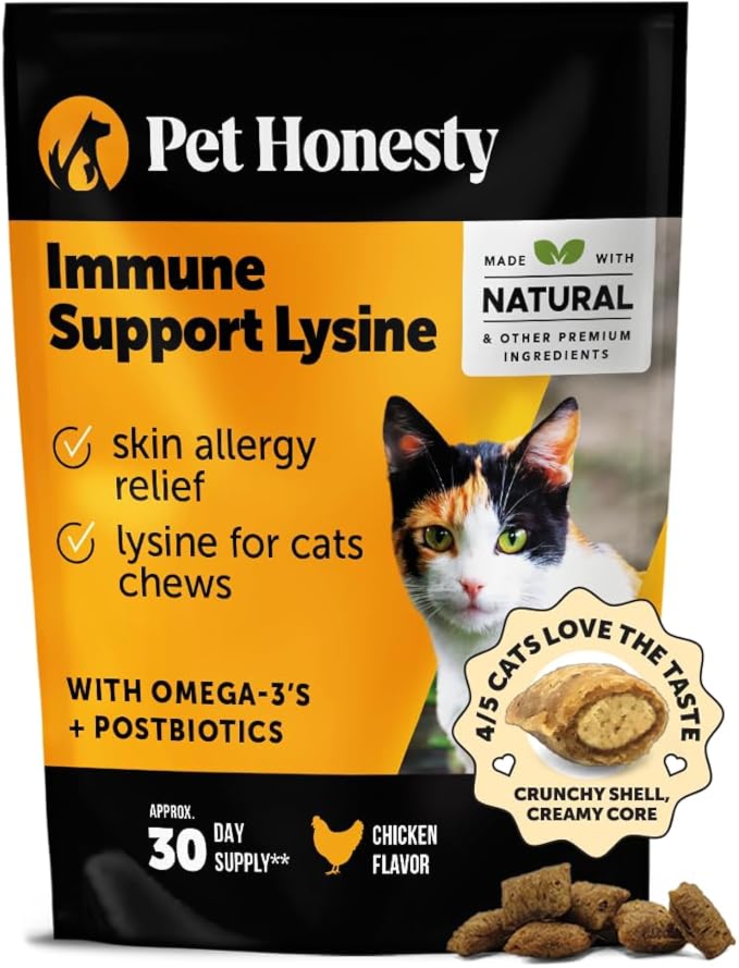 Cat Immune Support Lysine - Cat Allergy Relief - Sneezing, Runny Nose, Watery Eyes - Cat Supplements & Vitamins with Omega 3s, L-Lysine, Antioxidants, Colostrum - Chicken (30 Day Supply)-PawvioPets