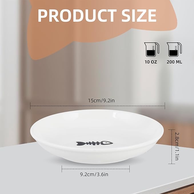 6 Pack Cat Food Bowl, Ceramic Cat Bowls, Anti Whisker Fatigue Cats Bowl Set,5.5 Inches Shallow Wide Kitten Plates for Food and Water (Fishbone Style)-PawvioPets