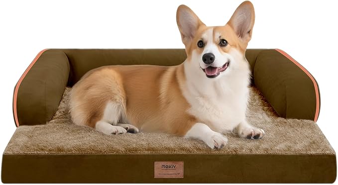 Dog Bed Medium Size Dog-Orthopedic Waterproof Bed for Dogs,Foam Couch Sofa with Washable Removable Cover & Non-Slip Bottom-Brown-PawvioPets