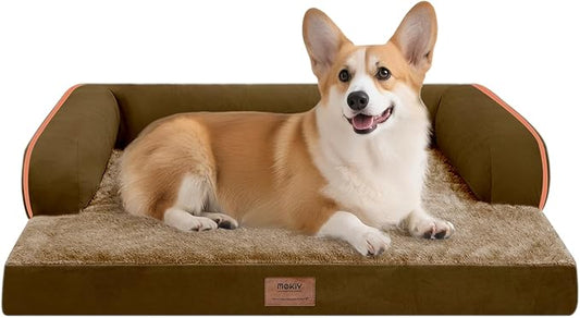 Dog Bed Medium Size Dog-Orthopedic Waterproof Bed for Dogs,Foam Couch Sofa with Washable Removable Cover & Non-Slip Bottom-Brown-PawvioPets