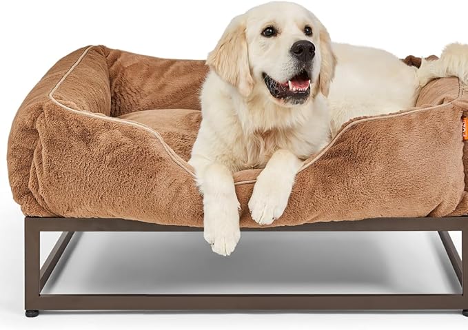 FUZI Luxury Aesthetic Dog Bed for Large Dogs with Washable Cover, Pet Couch, Pet Bed with Sides, Non-Slip Bottom, Soft and Durable Calming Dog Bed, Faux Rabbit Fur, Large 31.75x23.6x9.5 Light Brown-PawvioPets