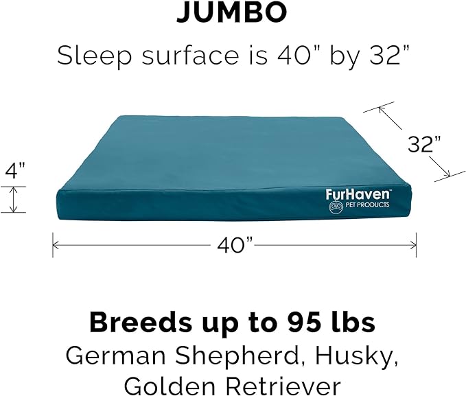 Furhaven Water-Resistant Cooling Gel Dog Bed for Large Dogs w/ Removable Washable Cover, For Dogs Up to 95 lbs - Indoor/Outdoor Logo Print Oxford Polycanvas Mattress - Deep Lagoon, Jumbo/XL-PawvioPets