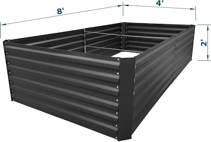 8x4x2FT Metal Raised Garden Bed Kit, Galvanized Outdoor Garden Bed Planter Box for Vegetables, Flowers, Herbs, Succulents and More, Black-PawvioPets