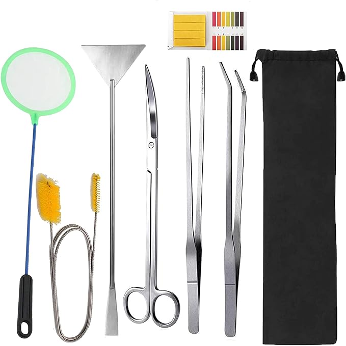 7 in 1 Aquarium Aquascaping Tools Kits,Stainless Steel Aquarium Plant Tools Tweezers Scissors Scrapers for Aquarium Tank Clean Fish Tank Aquascape Tools Sets-PawvioPets