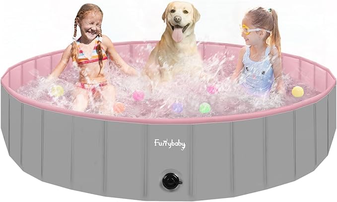 Furrybaby Dog Pool, Foldable Dog Pools for Large Dogs Portable Kiddie Pool Pet Doggie Wading Swimming (Pink 63'') Indoor and Outdoor-PawvioPets