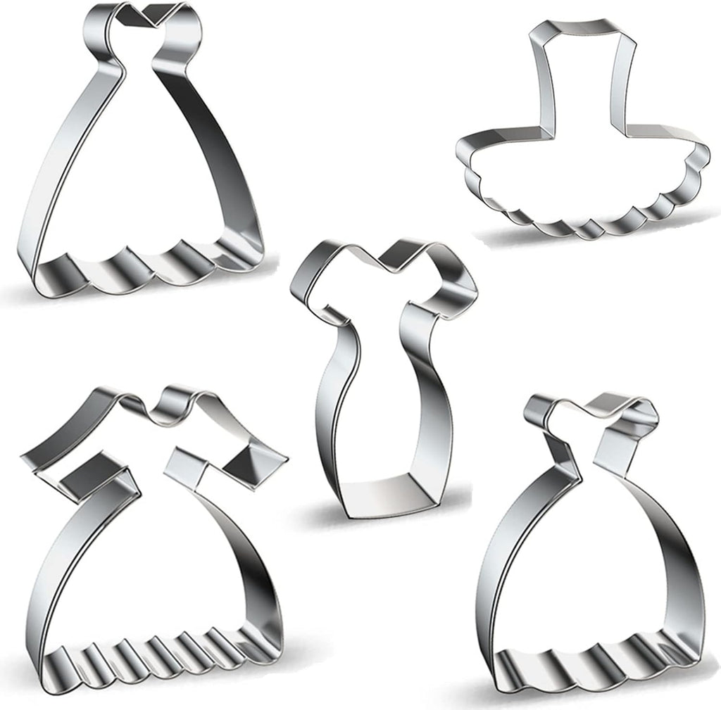 Dress Shaped Cookie Cutters Set of 5 pcs, Stainless Steel Wedding Princess Dress Fondant Cutter Molds Baking DIY