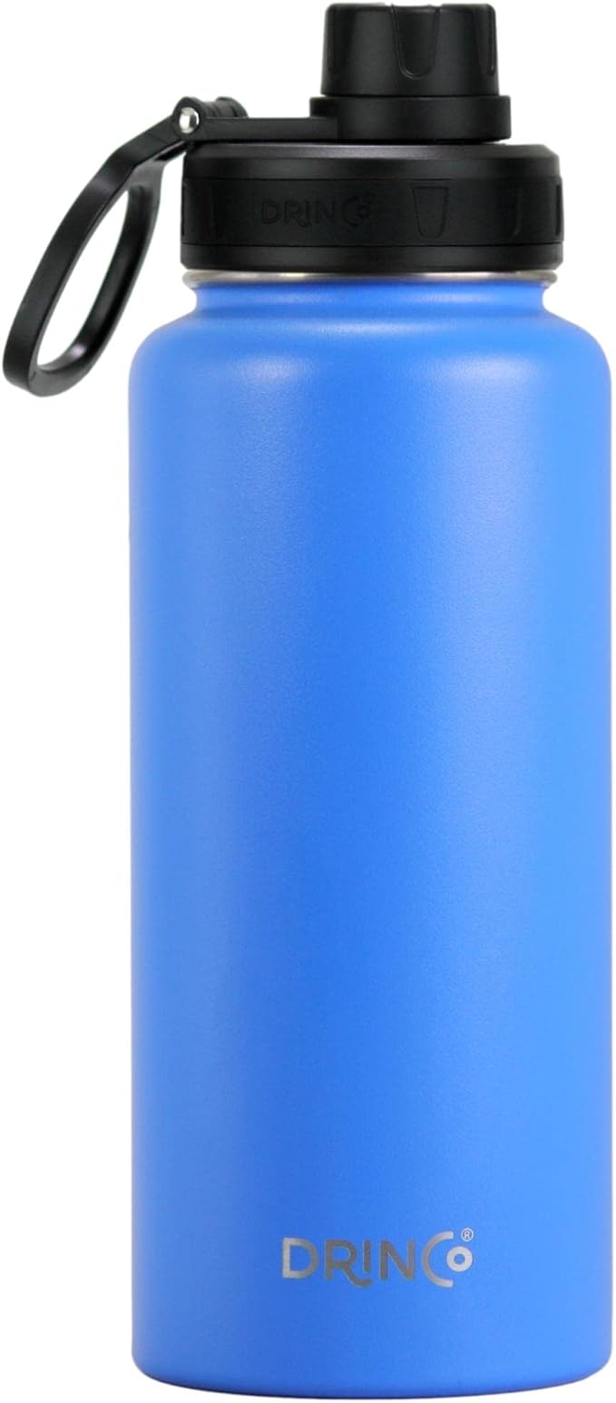 DRINCO Stainless Steel Water Bottle Spout Lid Vacuum Insulated Double Wall Water Bottle Wide Mouth (40oz 32oz 22oz 18oz 14oz) Leak Proof Keep Cold Sport Camping Hiking (32 oz, 32oz Royal Blue)-PawvioPets