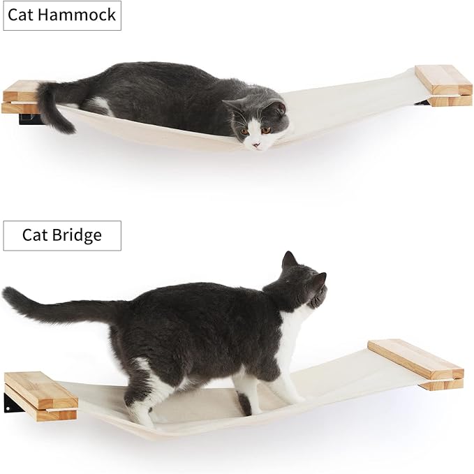 FUKUMARU Cat Wall Furniture, 34 x 13 inch Cats Hammock Shelves, Rubberwood Kitten Window Perch, Easy DIY Installation-PawvioPets