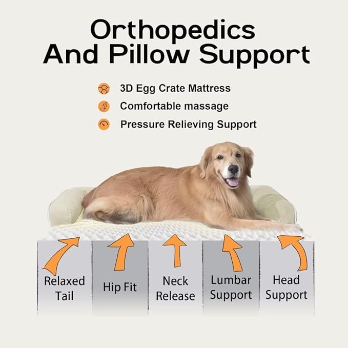 Dog Bed Medium Size Dog-Orthopedic Waterproof Bed for Dogs,Foam Couch Sofa with Washable Removable Cover & Non-Slip Bottom-Beige-PawvioPets
