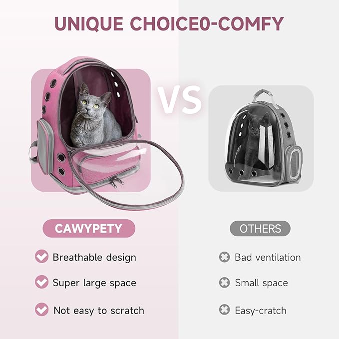 Cat Backpack Carrier, Breathable Cat Carrier Large Space Bubble Pet Backpack for Kitty Small Dog up to 15lbs, Transparent & Foldable Pet Carrier for Travel Hiking（Pink）-PawvioPets