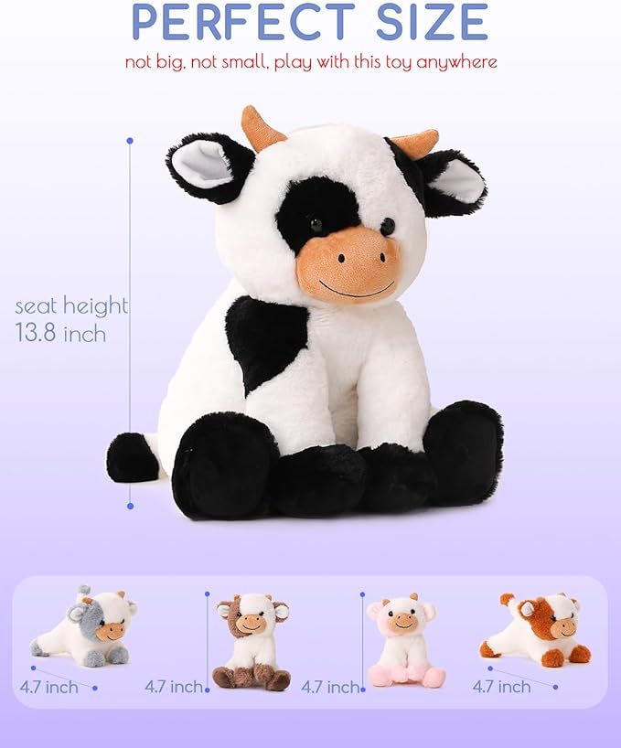 5 Pieces Cow Stuffed Animals for Boys Girls, 1 Mommy Cow with 4 Babies Soft Plush Toy Set Gifts for Kids Children 3 4 5 6 7 8 9 Years, Christmas, Birthday, Party Decorations-PawvioPets