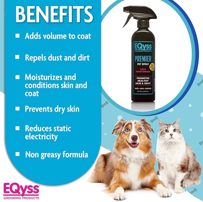 EQyss Premier Pet Spray - Moisturizes & Conditions for Healthy Skin & Coat, Non- greasy, Repels Dust & Dirt - Great for Dogs, Cats, Puppies (16 oz)-PawvioPets
