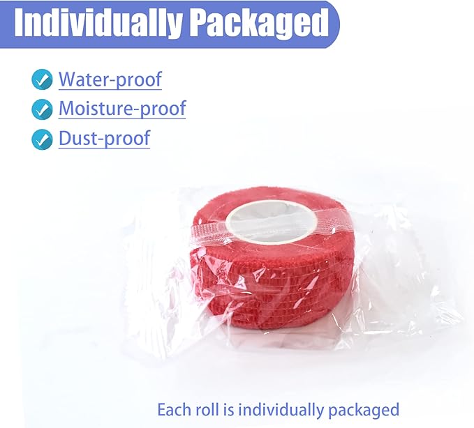 9 Pack 1" x 5 Yards Self Adhesive Bandage Wrap Self Stick Wrap for Ankle, Wrist, Finger, Sports, Breathable Cohesive Vet Tape for Pets (Red)-PawvioPets