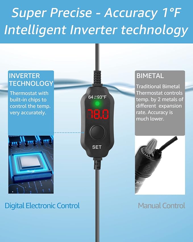 100W Adjustable Aquarium Heater Super Short Submersible Fish Tank Heater Fish Heater with LED Digital Display Thermostat, for Tanks 10-20 Gallons-PawvioPets