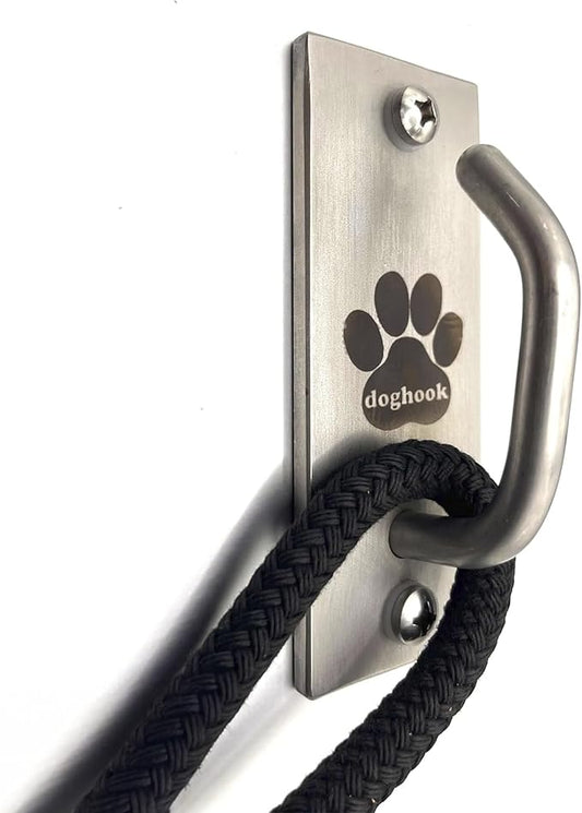 Canine Hitch- Secure Dog Leash Parking Mounted Indoor – Outdoor Wall Hook - Tie Out Stainless Steel Practical Lead Management for Home & Business, Standard Size-PawvioPets