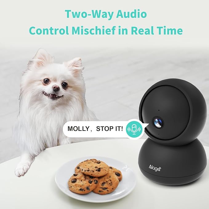 Alaga 3K Pet Camera, Dog Monitor with Phone App, 360° Pan/Tilt, Night Vision, Speaker, WiFi Cameras for Dog/Cat, Compatible with Alexa & Google Assistant, Black, Includes 1-Year Pet Time Album-PawvioPets