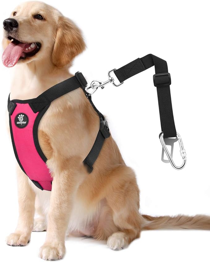 Dog Seat Belt, Safety Vest Dog Car Harness with Adjustable Buckle Dog Seat Belt for Vehicle Nylon Pet Safety Seat Belts Heavy Duty(L, Magenta)-PawvioPets