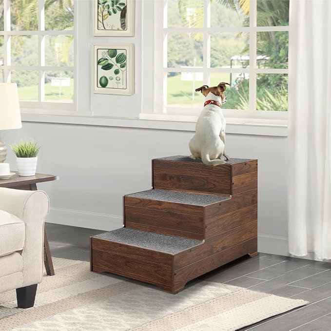 beeNbkks Dog Stairs Furniture, Extra Wide Wooden Pet Steps for Medium Large Dogs and Cats, Non-Slip Pet Ladder for Elderly Injured Pets Short Legged Puppy to Reach Couch Sofa High Bed Windowsill-PawvioPets