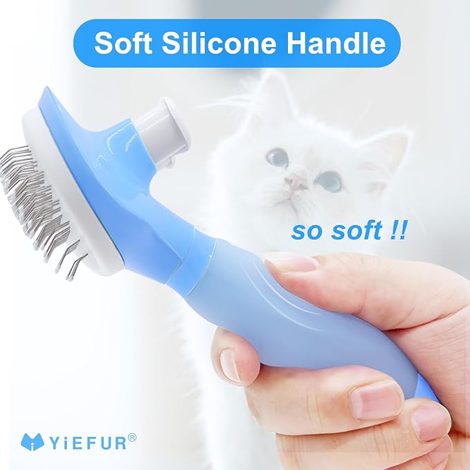 Cat Hair Brush,Cats Brushes for Shedding,Soft Silicone Self Cleaning Brush for Short and Long Haired Cats for Grooming and Shedding (Blue)-PawvioPets