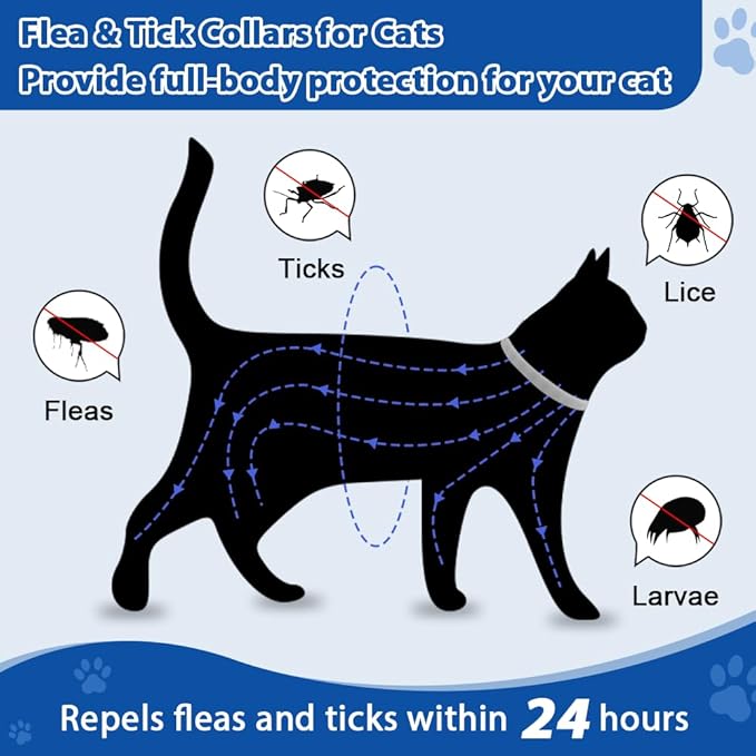 4 Pack Adjustable Flea and Tick Collar for Cats, Natural Plant Oil Formula Cat Flea Collar Provides 32-Month Protection for Flea Tick, Glow-in-The-Dark & Waterproof Cat Flea Treatment for All Cats-PawvioPets