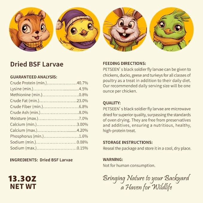 Dried Black Soldier Fly Larvae, 100% Natural, Non-GMO, High-Protein Treats for Chickens, Layer Hens, Wild Birds, Ducks, 13.3 oz, Pack of 4-PawvioPets