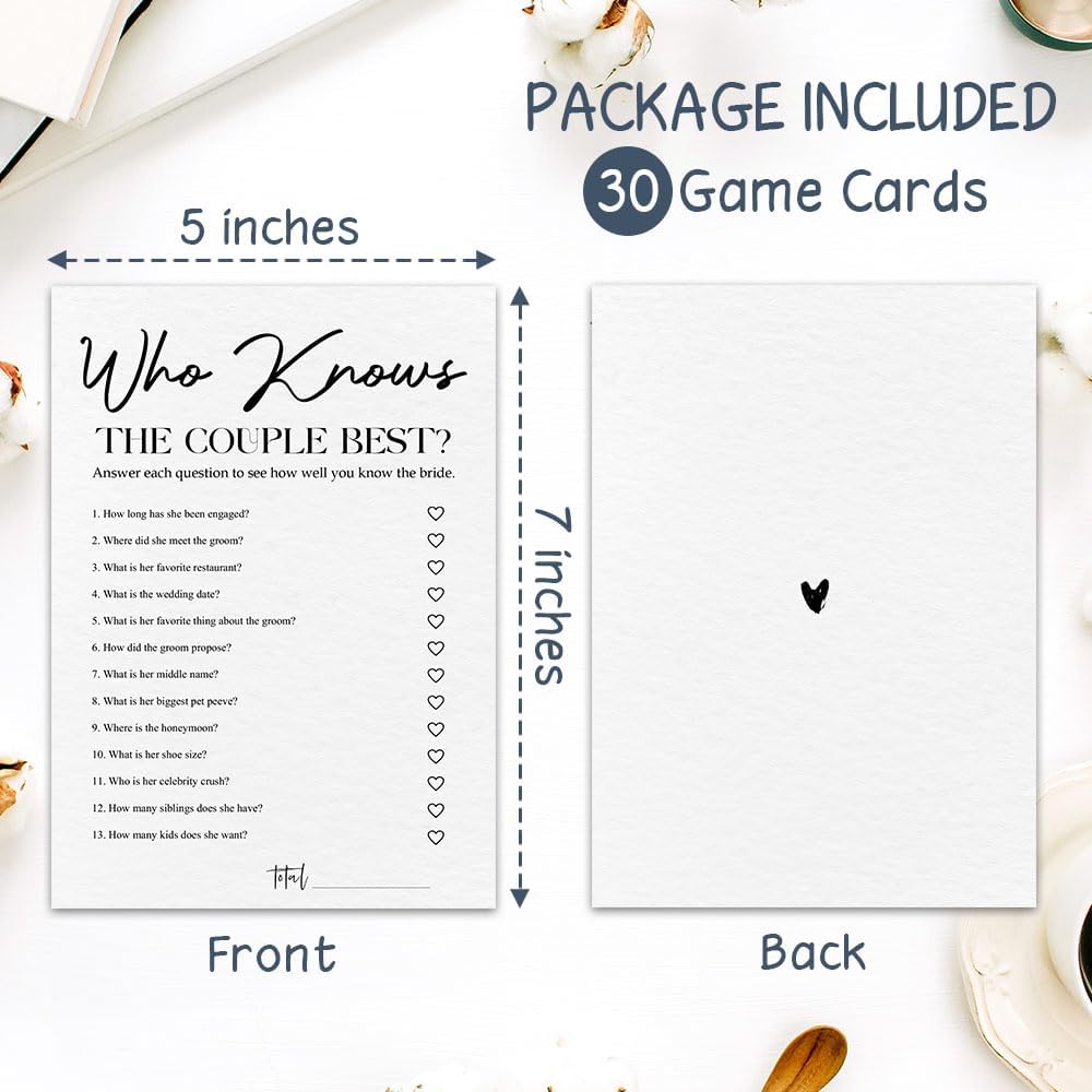 30 Minimalism Wedding Game Cards - Who Knows The Couple Best - Bridal Shower, Engagement, Mr & Mrs, Newlyweds, Wedding Games, Party Activities & Supplies - B06 ?White?