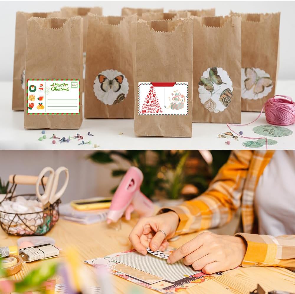 100-1000pcs Custom Stickers Merry Christmas Stickers Personalized Labels Adhesive Xmas Decorative Envelope Seals Stickers for Cards Gift Boxes(Round-5)