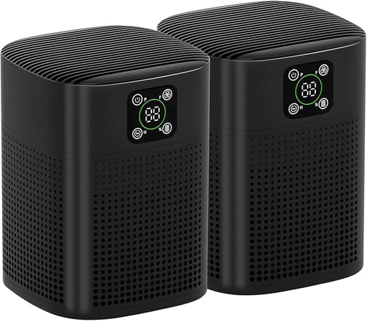 2 Pack Air Purifiers For Home Bedroom, Honeyuan H13 HEPA Air purifier with 360°Air Intake, Coverage up to 650ft², 3 Fan Speeds, Low to 24dB-PawvioPets