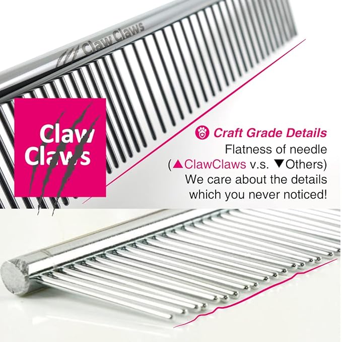 6.1" Comb with Rounded Ends Spine, Pet Comb for Professional Groomer Tool, for Short to Medium Haired Dog, Cat and other pets.-PawvioPets