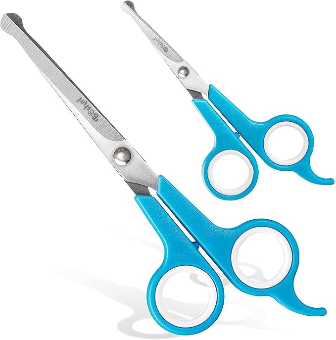 BOSHEL Dog Grooming Scissors for Dogs at Home (2 Pc) - Razor Sharp Stainless Steel Dog Scissors for Grooming - Professional Pet Scissor Set for Dogs & Cats - Best Pet Shears with Rounded Safety Tips-PawvioPets