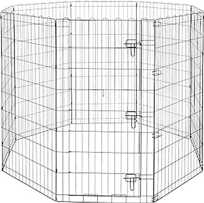 Amazon Basics Foldable Octagonal Metal Exercise Dog Playpen - Indoor/Outdoor, Single Door, Extra Large (8 Panels, 24 x 48), Easy to assemble and store customize, 48" - X-Large, Black-PawvioPets