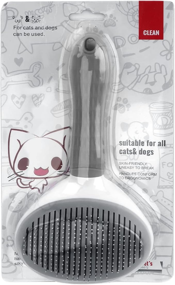 Depets Self Cleaning Slicker Brush, Dog Cat Bunny Pet Grooming Shedding Brush - Easy to Remove Loose Undercoat, Pet Massaging Tool Suitable for Pets with Long or Short Hair Gray-PawvioPets