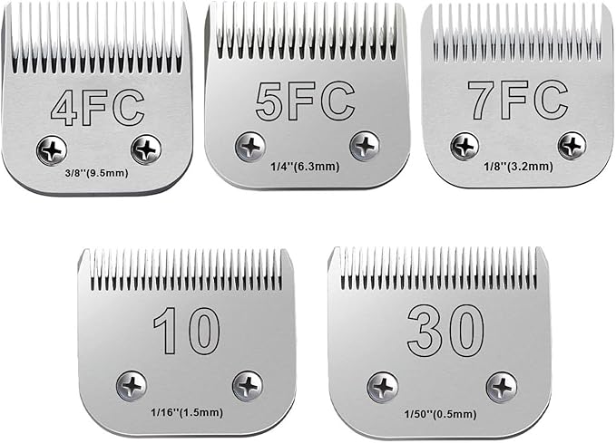5PCS Dog Grooming Blades Compatible with Andis,Oster A5,Wahl km10 Dog Clippers,Detachable Dog Clipper Replacement Blade for Dog Cat Horse Animal,Size:5PCS -#10+30+4FC+5FC+7FC-PawvioPets