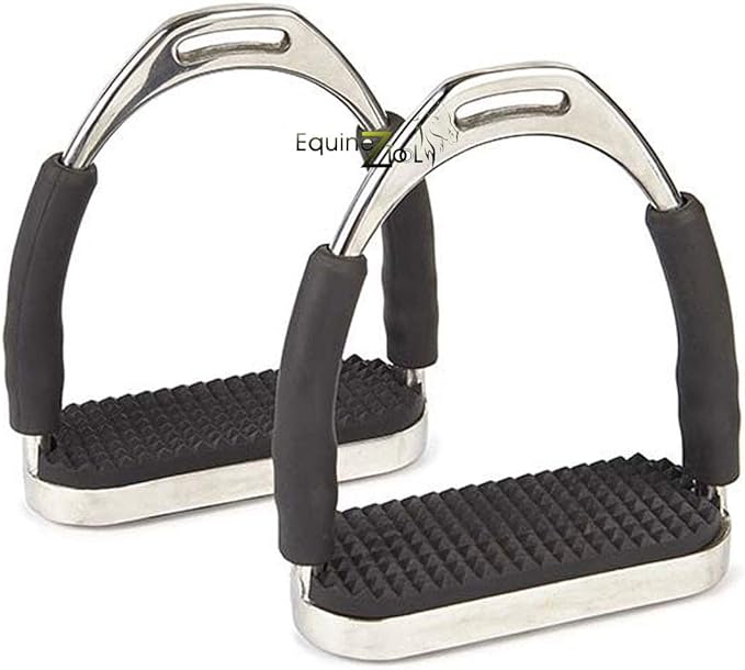 Flex Stainless English Saddle Stirrups Iron Pads Knee Ankle Stress Pain Relief-PawvioPets