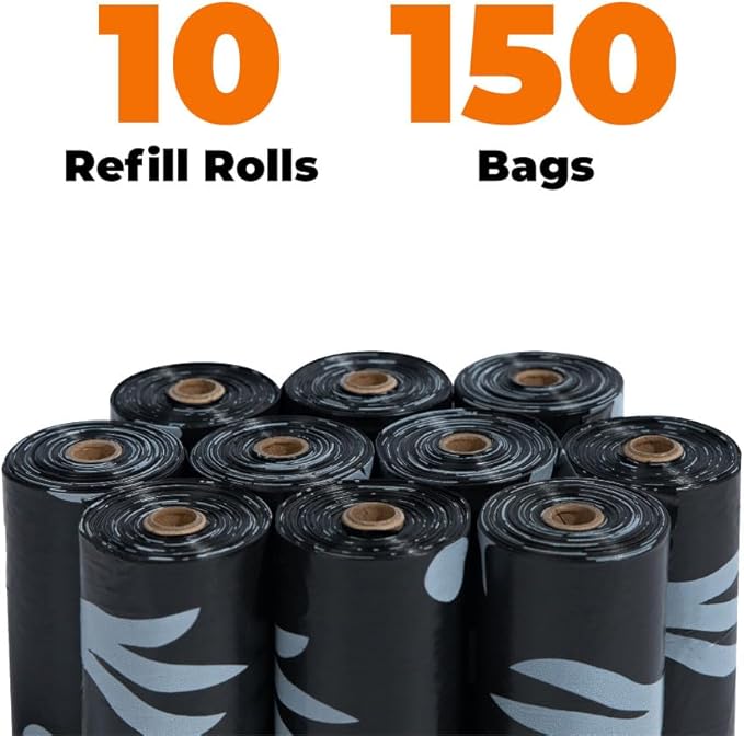 Best Pet Supplies Poop Bags for Dogs, 50% Post-Consumer Recycled Content dog waste bags on rolls, fits all poop bag holders for leashes - Black, 150 Count, Unscented-PawvioPets