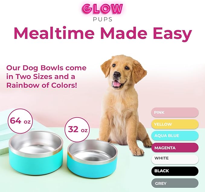 Dog Bowl, Dog Water Bowl Vacuum Insulated Stainless Steel, Non-Slip, Spill-Proof, Easy Clean, Keeps Water Cool, Cute, Stylish Pet Bowl, 64 oz, Light Blue, Modern-PawvioPets