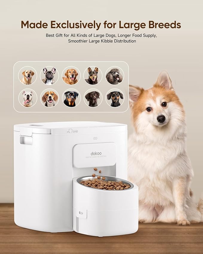 Automatic Dog Feeder for Large Breed, 15L/ 63Cups Vacuum-Sealed Storage & Timed Auto Dog Food Dispenser 2in1, Airtight 100% Freshness, Anti-Blockage, Support up to 22mm Pet Food, Stainless Steel Bowl-PawvioPets