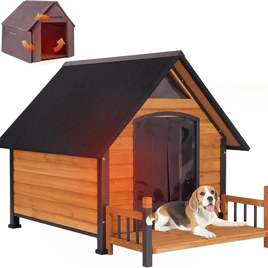 Dog House Outdoor Insulated, Sturdy & Warm Winter Puppy Shelter, 45" L Large Dog Kennel with Chew-Proof Iron Frame, Suitable for Small to Large Dogs(Brown)-PawvioPets