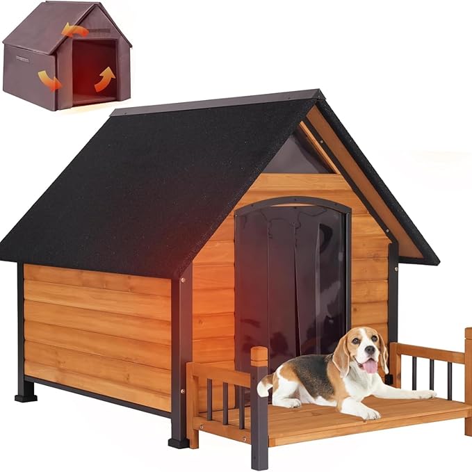Dog House Outdoor Insulated, 50.87" L Large Dog Kennel with Chew-Proof Iron Frame, Suitable for Medium to Large Dogs (Brown)-PawvioPets