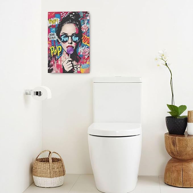 Fashion Women Wall Art Glam Modern Artwork for Girls Banksy Street Graffiti Pop Art Canvas Pictures Painting Print Framed Decorations Gifts for Bedroom Living Room Office 16"x24"-PawvioPets