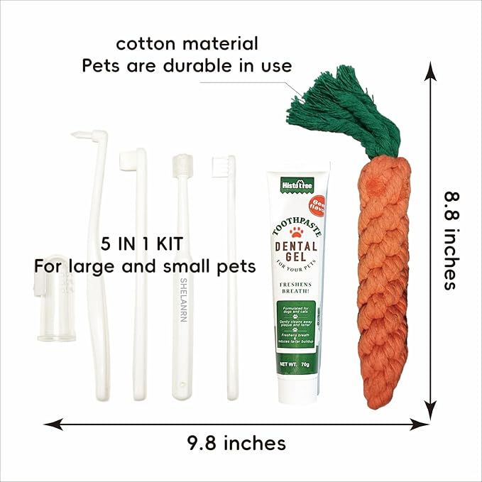 Dental Care for Pets - Dog Tooth Brushing Kit, Dog Toothpaste, Cat Toothbrush kit, Pet chew Toys, Dog Teeth Cleaning, 5 in 1 KIT for Large and Small Pets, Pets are Durable in Use !-PawvioPets
