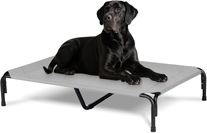 Elevated Dog Bed for Outdoor, XXL Raised Dog Cot Indestructible with Washable Mesh, Cooling Summer Pet Cot Chew Proof for Outside Camping Travel, 51 inch Grey-PawvioPets