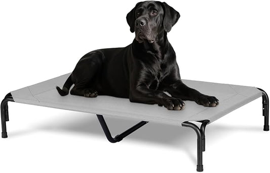 Elevated Dog Bed for Outdoor, XXL Raised Dog Cot Indestructible with Washable Mesh, Cooling Summer Pet Cot Chew Proof for Outside Camping Travel, 51 inch Grey-PawvioPets
