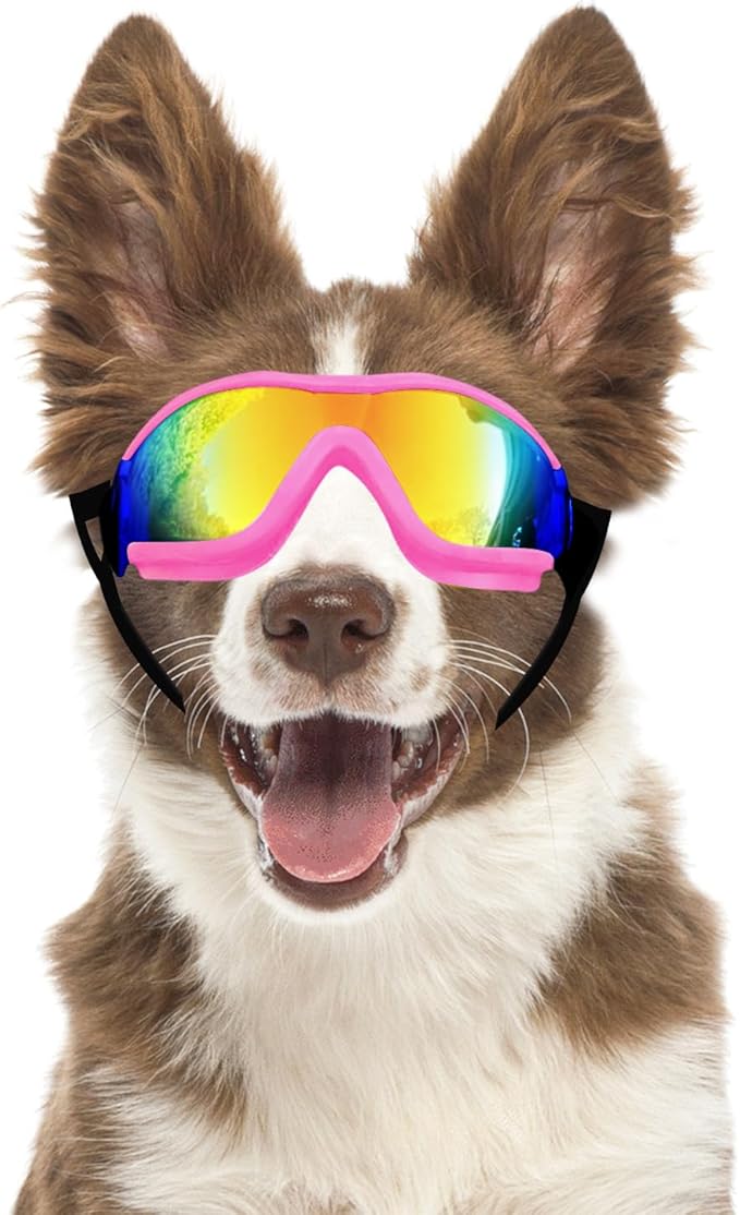 Dog Goggles Dog Sunglasses for Medium to Large Breed Anti-UV Eye Protection with Adjustable Straps- Pink-PawvioPets