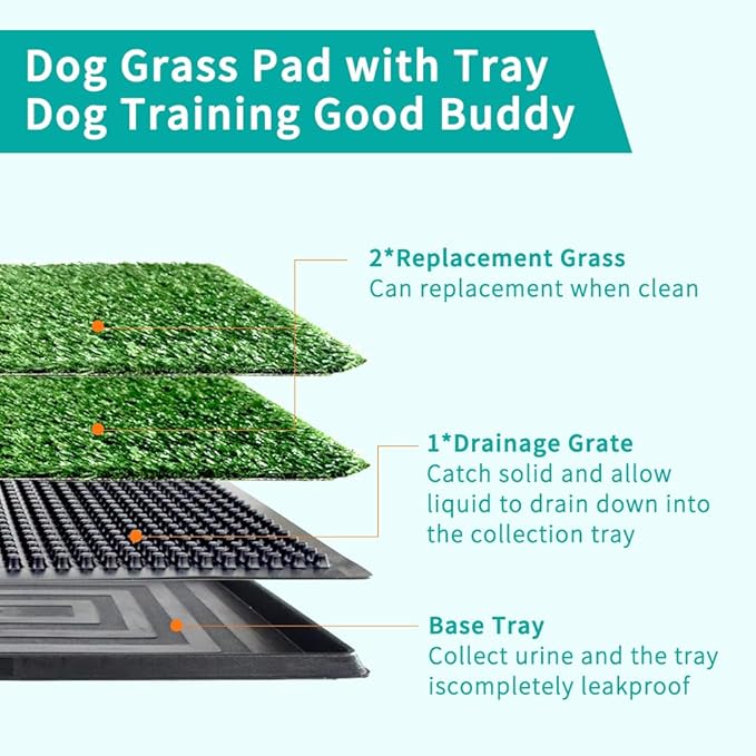 Dog Grass Pad with Tray 30"X20" - Portable Artificial Turf Potty Training Pee Mat for Large or Medium Dogs, Indoor/Outdoor Dog Litter Box for Balcony/Patio, Washable Reusable Fake Grass-PawvioPets