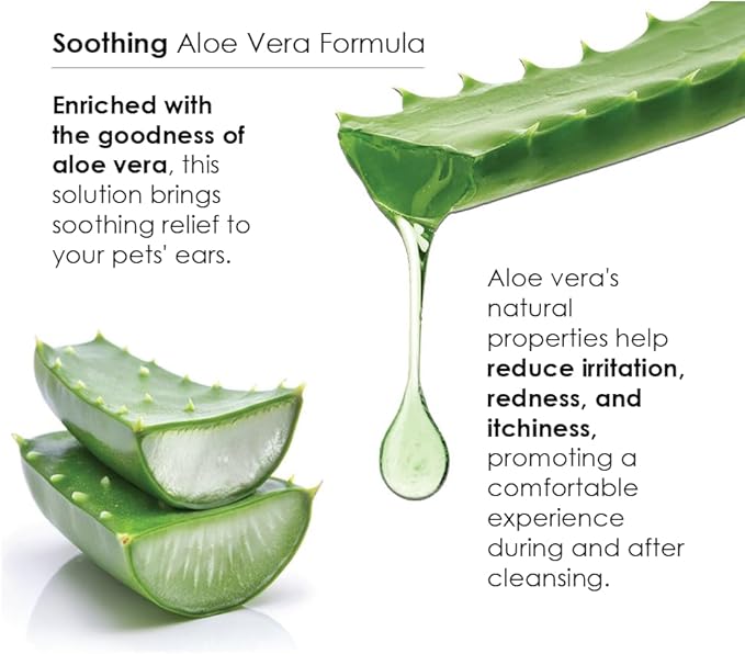 Ear Cleansing Solution with Aloe Vera for Dogs & Cats, Anti-Irritant Formula with Neutral pH and Aloe Vera, Deodorize & Gently Clean - 8 fl oz-PawvioPets