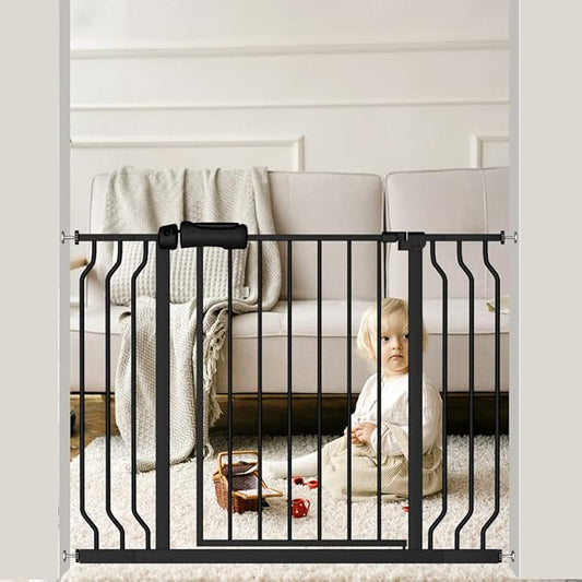 Extra Wide Black Baby Gate 38.5-43.5 Inch Walk Through Pressure Mounted Safety Gate No Drill Tension Metal Gate for Dog Cat and Infant Toddler-PawvioPets