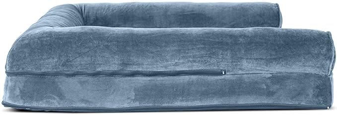 Furhaven Orthopedic Dog Bed for Large Dogs w/ Removable Bolsters & Washable Cover, For Dogs Up to 95 lbs - Faux Fur & Velvet Sofa - Harbor Blue, Jumbo/XL-PawvioPets