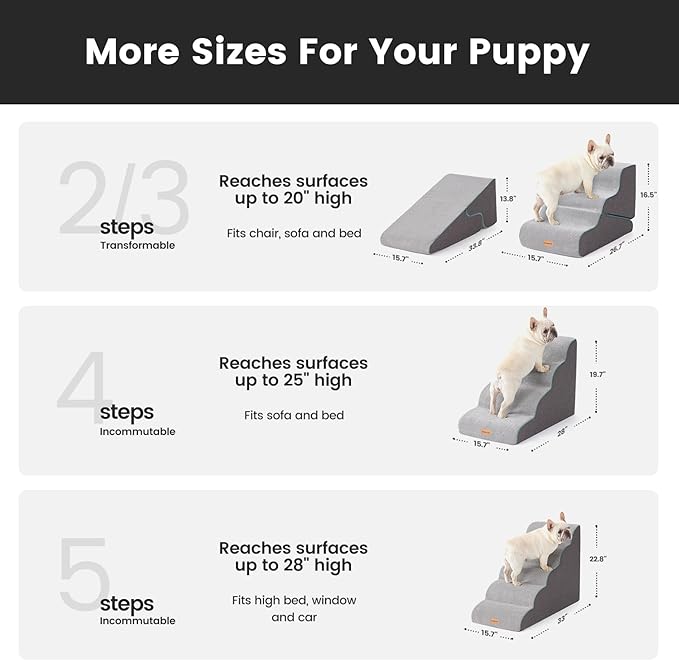 Gardner Pet Dog Stairs for Small Dogs 19.7" H, Curved 4-Step Pet Stairs, Dog Steps for High Bed (18-24 in), Couch with Durable Non-Slip Waterproof Fabric Cover and CertiPUR-US Certified Foam-PawvioPets