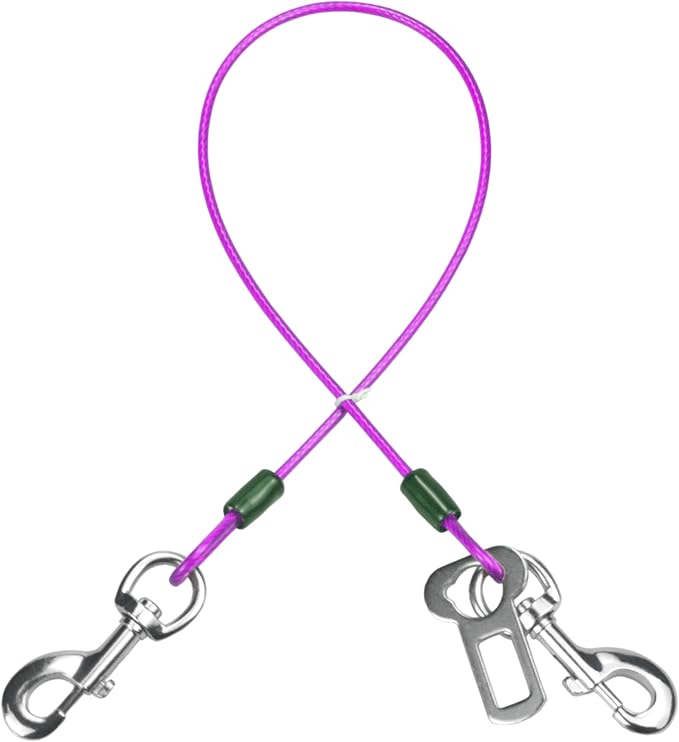 Dog Seat Belt Harness for Car,Dog Seatbelt of Coated Wire Leash Safety Restraint,No Chew Tether Cable Vehicle,Double Clips & Latch (Purple, 24 inch/60 CM)-PawvioPets